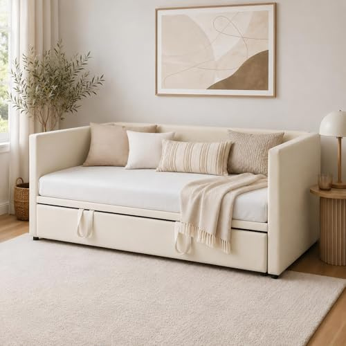 HFASD Daglig utdragbar säng 90/180 x 200 cm, utdragbar säng i samma höjd med ribbotten, gästsäng, utdragbar dubbelsäng, sovrum, vardagsrum, sammet, utan