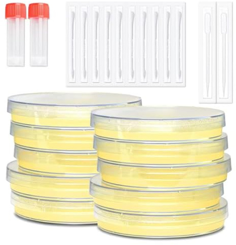 Nährstoff-Agar-Petrischalen, Wissenschaftsprojekt-Set, 10 vorgegossene Agarplatten und Wattestäbchen für wissenschaftliche Experimente, Bakterienwissenschaft, separat versiegelt