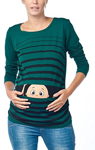 Roligt sött mammamode T-shirt med motiv graviditet gåva – långärmad, Mörkgrön, S
