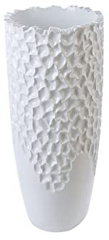 Casablanca Pflanztopf XL rund aus Fiberglas - Pflanzgefäß XXL für den Innenbereich - mit Pflanzeinsatz Topf - Deko Wohnzimmer Weiss Höhe 90 cm
