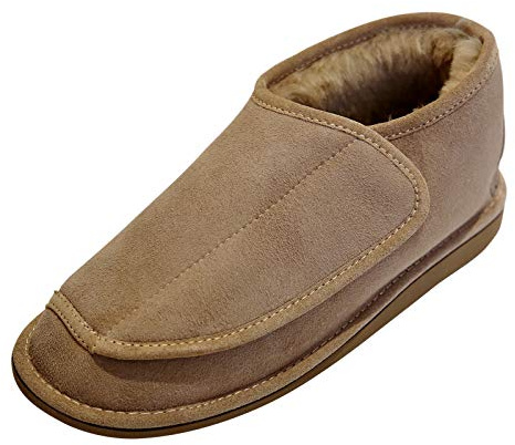 Hollert Damen & Herren Lammfell Hausschuhe Christel BEIGE Fellschuhe mit Klettverschluss 100% Merino Schaffell für Wohlgefühl - warm, atmungsaktiv