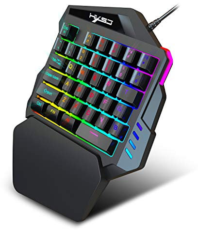 Hoopond One Handed Mechanical Feel Gaming Keyboard Rainbow Backlight Multimedia Function Key Portable Mini Single Gamer Keypad with Wrist Rest for Computer/PC/Desktop/Laptop