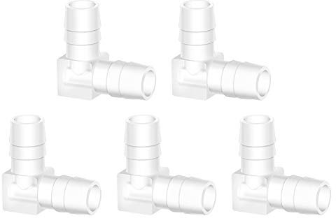Quickun 1/4 Hose Barb 90 Degree Elbow L Fitting, Plastic 2 Way Equal Barbed Joint Splicer Mender Union Adapter Hose Fitting (Pack of 5)