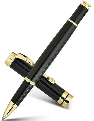 BEILUNER Ballpoint Pens, Stunning Black Chrome Metal Pen with Golden Trim, Best Ball Pen Gift Set for Men & Women, Professional, Executive, Office, Nice Pens-Gift Box with 0.5mm Black Extra Refill