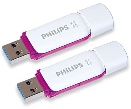 Philips Unidad Flash USB Snow 64 GB, USB 3.0, Paquete de 2, púrpura