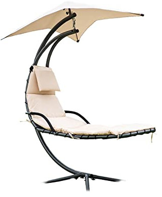 Home Deluxe - Schwebeliege - SAN REMO - inkl. Polsterauflage, Sonnendach und komplettem Montagematerial I Sonnenliege Hängesessel Gartenliege