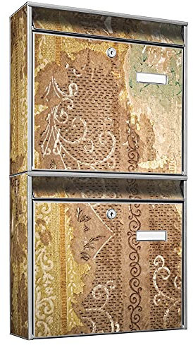 banjado Briefkastenanlage 2 Fach - 2 Briefkästen 36x64x10cm groß - Doppelbriefkasten Set - Namensschild, 2 Schlüssel, Montagematerial - Stahl verzinkt Silber - Motiv Alte Tapeten