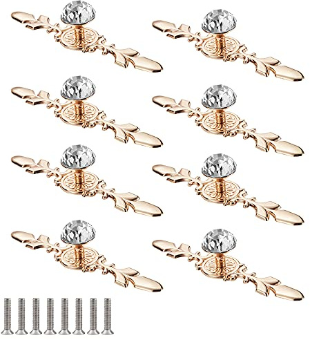 Trsnzul Glas Kristall Schubladengriff 8 Stück Kristall Schrankknöpfe Gold Schubladenknöpfe Schublade Knöpfe Türgriffe Möbelgriff für Schrank Schublade Kommode(mit Schrauben)