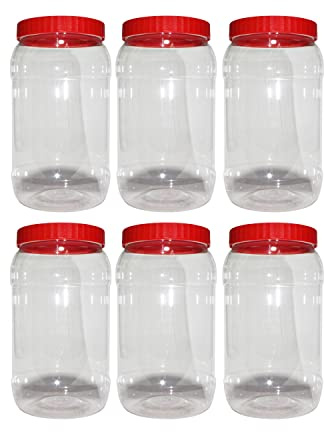 (Pack of 6) 1500 ML Airtight Plastic Food Storage Jars Containers Clear Canister pots with Screw Top Lid BPA Free for Home Office Kitchen, Herb, Spices, Sweets Jar