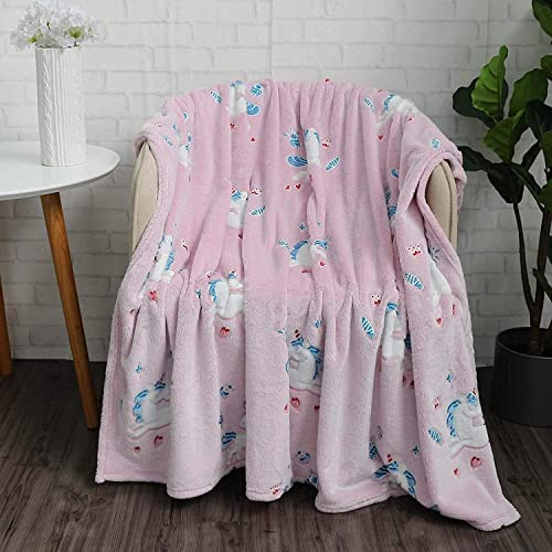 Ricemru Rosa Kuscheldecke Leuchtend Einhorn Mädchen Wohndecken Pferd Tiere Klein Kinder Baby Fleece Flanelldecke Kinderdecke Microfaser Flauschig Weiche Flauschdecke Babydecke,100x150