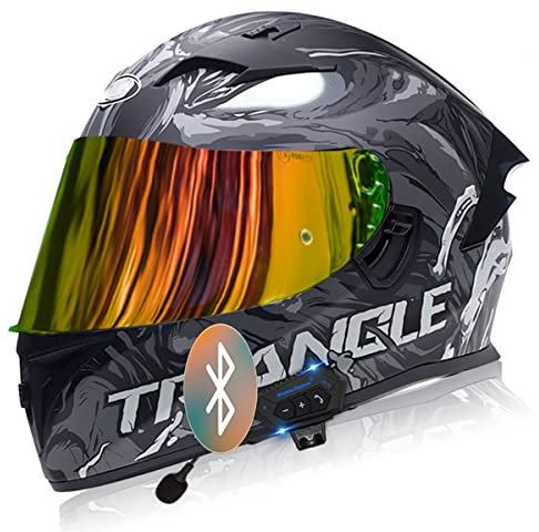SDFGDFD Bluetooth-Integralhelm - Motorrad-Integralhelm - RollerHelm Bluetooth-Helm Mit Doppelvisier, ECE/DOT Genehmigt Motorradhelm Für Damen Und Herren