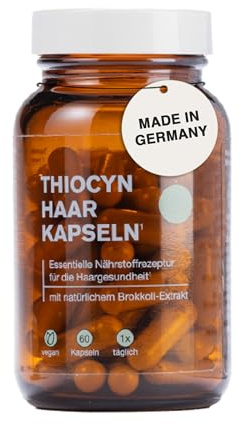 Thiocyn Haarkapseln - 60 Kapseln - Haar Vitamine mit Biotin, Selen, Zink, B Vitaminen & mehr - natürliches Brokkoli Extrakt - vegan - Made in Germany