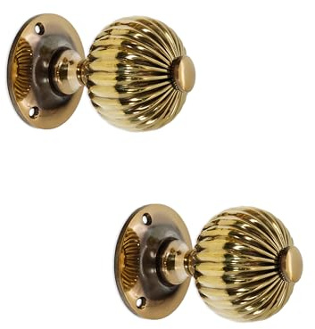 Infinity Decor Antique Style Regency Reeded Round Door Mortice Knob Set Brass - Nickel - Aged Brass 60mm (Aged Brass)