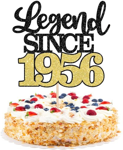 SYKYCTCY 1 Pack Legend Since 1956 Cake Topper Glitter Happy 70th Birthday Cake Pick 70 Fabulous Cake Decorations for Cheers to 70th Birthday Wedding Anniversary Party Supplies Gold