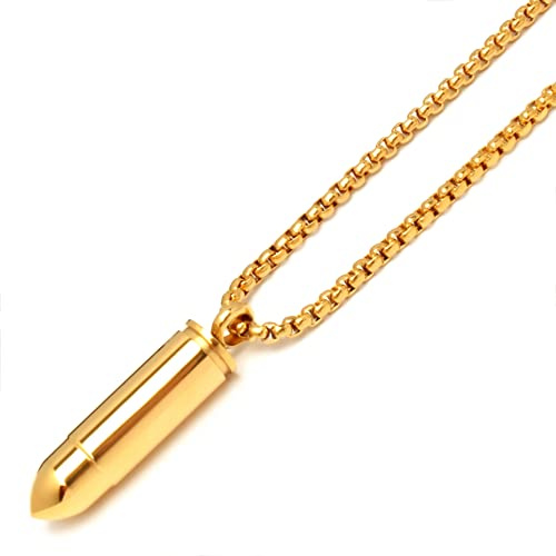 Schmuck-Checker Bullet-Anhänger aus Edelstahl in silber gold schwarz mit Geheimfach Notkapsel Munition Patrone Halskette Herren Geschenk