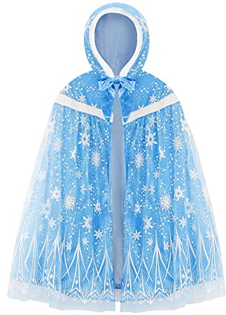 XEPST Mantello Principessa Bambina, Costume Principessa con Cappuccio Mantello Blu Della Principessa Accessorio Scialle Cape Ragazze da Costume Halloween Carnevale Cosplay Festa Compleanno Regalo