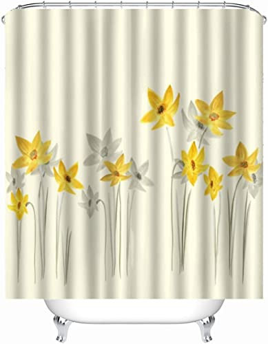 JOKITA Duschvorhang 120x180 Beige Blume Duschrollo Wasserabweisend Anti-Schimmel mit 8 Duschvorhangringen, 3D Bedrucktshower Shower Curtains, für Duschrollo für Badewanne Dusche
