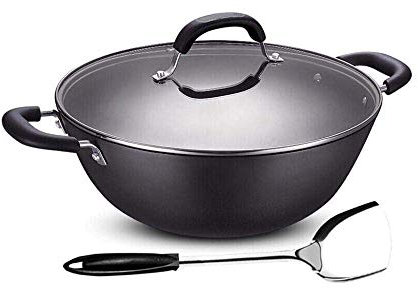 PURRL Woks antiadherentes y sartenes salteadas con tapa, cesta para freír y parrilla de vapor, sartén wok de cobre antiadherente con tapa little surprise