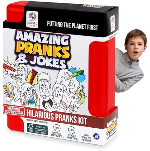 Planet First Amazing Pranks & Jokes Kit - Divertida colección de bromas y bromas - Kit de bromas con el clásico crujidor de huesos, lengua elástica para niños y niñas para niños de 8 años +