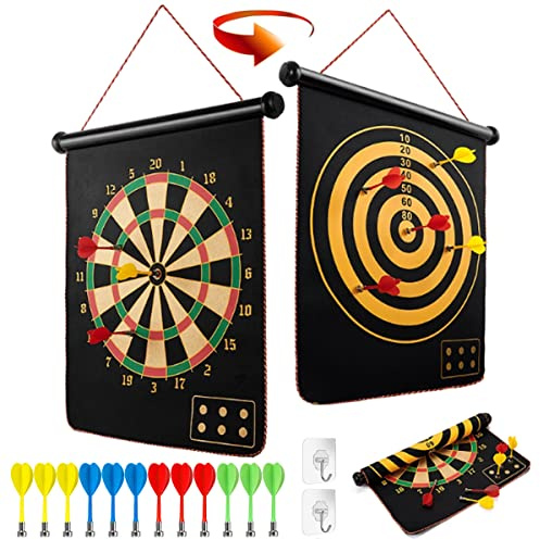 LiRiQi Magnétique Cible de Fléchett, Jouet Enfant Garcon, Jeu de fléchettes magnétique Double face pour Enfants Adultes, cadeau pour adolescents 3 4 5 6 7 8 9 10 11 ans+ Jeu d'intérieur et d'extérieur