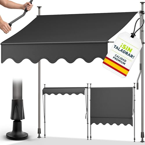 tillvex Klemmmarkise 350cm breit mit Handkurbel | Balkonmarkise ohne Bohren | Markise Balkon UV-beständig, wasserdicht & höhenverstellbar | Outdoor Sonnenschutz zum Klemmen für Terrasse & Garten