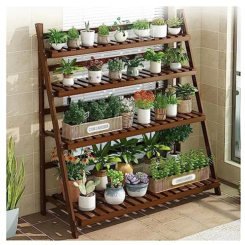 4-Tier Step Flower Rack, Plant Ladder Shelf For Indoor Outdoor, Height Adjustable, Garden Large Succulent Stand, Foldable Potting Organizer (Color : Brown, Size : 100x47x122cm)