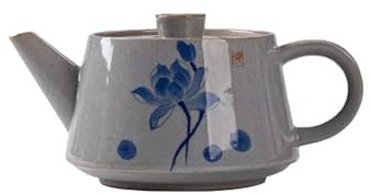 Handbemalte Lotus-Kung-Fu-Teekanne für den Haushalt, Einzeltopf, Keramik, blau und weiß, Büro-Retro-Teeservice, Teeservice (A)