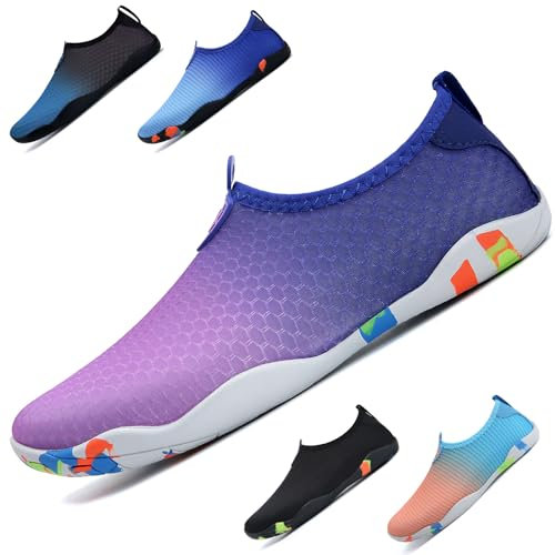 WateLves Badeschuhe Damen Herren Wasserschuhe Schwimmschuhe Strandschuhe Aquaschuhe Schnell Trocknend Surfschuhe Unisex Sommer(Blau Lila 39)