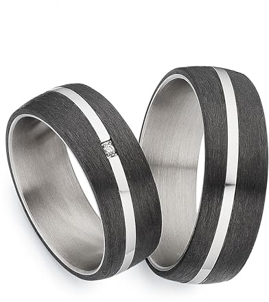123traumringe Eheringe in Carbon & Titan I Partnerringe mit Brillant & Etui I Gravierbare Eheringe mit Ringgröße 50-70 mm I Hochwertige Verlobungsringe in 7 mm Breite & 2,1 mm Stärke I P30