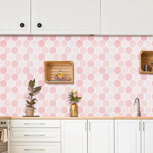 Alwayspon 3D-Vinyl-Wandfliesenaufkleber, 30,5 x 30,5 cm, rosa Mosaik, abziehen und aufkleben, selbstklebend, wasserdicht, Spritzschutz, Fliesenaufkleber für Küche, Badezimmer, Wand, 10 Bögen