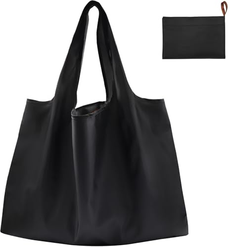 FenFang Borsa Spesa Pieghevole Grande, Borsa Della Spesa Riutilizzabile, Sacchetti per la Spesa Frutta di Stoffa, Borsa Shopper Tessuto, Shopping Tote Bag Lavabili, (Nero Solido)