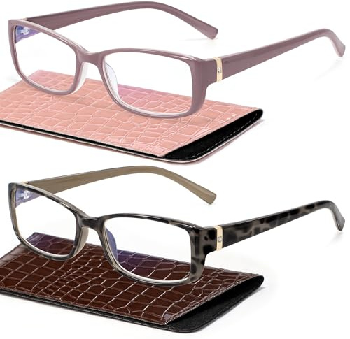 Madison Avenue 2 Pack Classic Blue Light Blocking Reading Glasses for Women, Vintage Anti Glare/Eyestrain Computer Readers