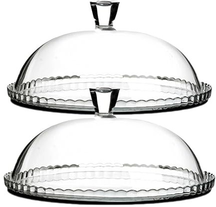 JUANIO Lot de 2 plat à tarte rond avec cloche, plat à gâteau, plat de service en verre transparent - Diamètre 32.2 x Hauteur 15.4 cm