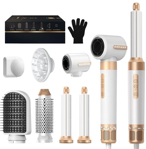 UKLISS 7 in 1 Airstyler, Ionen Föhn, Multistyler Hairstyler, 110000 U/Min Professionell Haartrockner, Warmluf Lockenstab Automatisch, Glätteisen, zum Styling, Volumisieren, Locken und Glätten