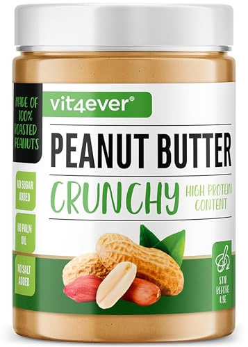 vit4ever Burro di arachidi croccante - 1 kg | Naturale senza additivi - Alto contenuto proteico - Burro di arachidi senza sale aggiunto, olio o grasso di palma - Vegan