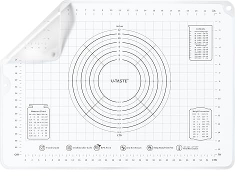 U-Taste Flüssigsilikon-Backmatte 50x70 cm Extra Große, Transparent | Gebäckmatte Antihaftbeschichtetes Teig-Rollmatte kneten mit klaren Maßen für die Herstellung von Keksen Pizza Fondant