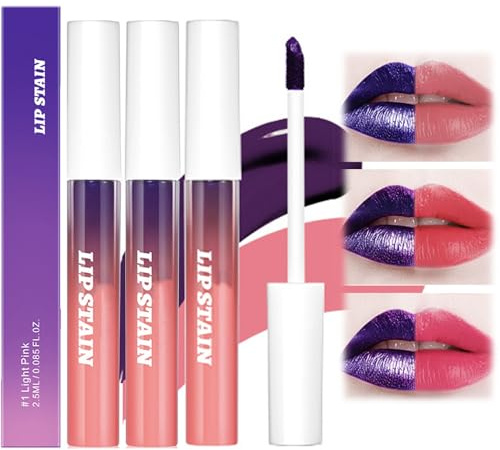 3 Pcs Lip Stain Lip Liner Peel Off, High Pigmented Lip Glosses Peel off Tattoo Color, Waterproof Transfer Proof Longwear Peel Off Lip Tint for Womens Girl Makeup, Liquid Lipstick Makeup