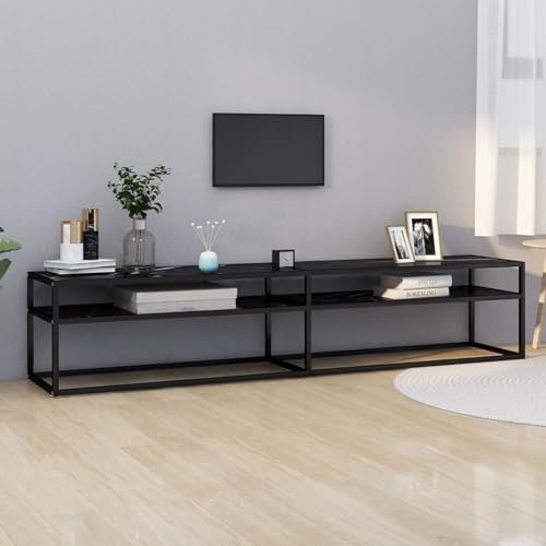Sufrk TV-Schrank Fernsehschrank Schrank Wohnzimmer TV Cabinet TV Sideboard Wohnzimmer Schwarz Marmor-Optik 200x40x40,5 cm Hartglas