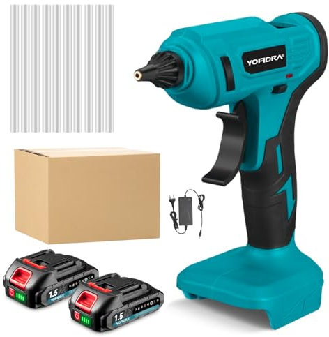 Yofidra Pistola Colla a Caldo Senza Fili 280 ℃ - 100 W, Riscaldamento Rapido - Con 2 Batterie da 2,0 Ah & 10 Stick di Colla 11 mm - Pistola per Colla a Caldo per Artigianato, Riparazioni & Fai da Te