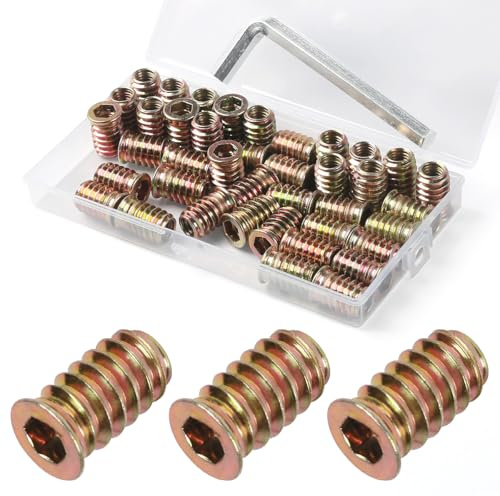 BOUMVID Insert Fileté Bois M8 x 25mm, 40 Pièces Douille Filetée Visser Inserts Écrous à Zinc, Insert D'écrou Borgne Metal Ecrou Hexagonal, Intérieur Manchons a Visse Vis Tête, pour Meubles en Bois