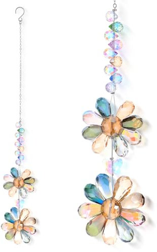 Suncatcher Window Sun Catchers, Flower Sun Catcher Crystals, Window Rainbow Maker Crystal Hanging Decor for Home Patio Indoor Outdoor Garden Kitchen Windows Curtains Decor (Dark Multicolor)