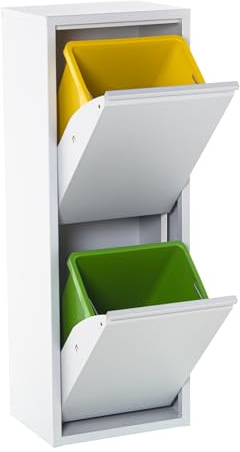 Papelera de Reciclaje con Dos Cubos de Metal en Blanco