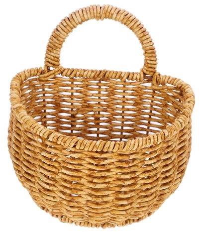 SOIMISS Small Hand-woven Imitation Rattan Kitchen Storage Basket Wall-mounted Hanging Sundries Holder for Fruit and Vegetables