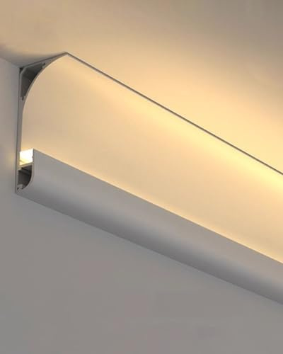 Perfil LED Zócalo de Aluminio con Iluminación en Blanco / Negro, Moldura de Techo con Iluminación Indirecta LED, Perfil de Zócalo para Iluminación, Perfil de Riel para Tiras LED de Interior(White,1.1m