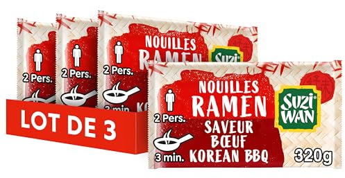 SUZI WAN Nouilles Précuites WOK Ramen Korean BBQ (2x160g) - Lot de 3