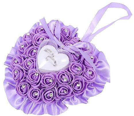 TOPPERFUN Ringkissen Polsterkissen Herz Fall Bräute Mädchen Ringe Kissenhalter für Hochzeit Ringschachteln für die Hochzeit Schmuck Ringhalter für die Hochzeitszeremonie Strasssteine Violett