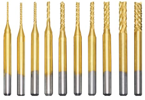 10 Stück Hartmetall Schaftfräser, Titan Beschichtete CNC Fräser Gravur Bits Carving Drill Werkzeuge, Schneide Frässtifte Drill End Mill Bohraufsätze für Holz Aluminium Stahl Titan Holz (0.8-3.175mm)