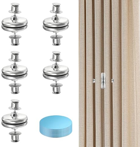 AMONENZ 10 Piezas Imanes para Cortinas, 20 mm Botones Magnéticos para Cortina, Redondo con Adhesivo, Inoxidable Clip Magnético para Cortinas, Plateado, para Dormitorio, Sala, Comedor, Baño, Oficina