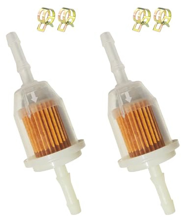 Inline Fuel Filter 1/4 with Clamps 2 Pack - Fits AM116304, GY20709, 25 050 22-S for Lawn Mowers