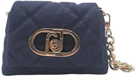 LIU JO Borsa a tracolla comoda e versatile, dal tessuto trapuntato matelassé in denim, con chiusura con patta calamita. Presenta tasche interne di cui una con zip. Dispone di due tracolle, una a caten